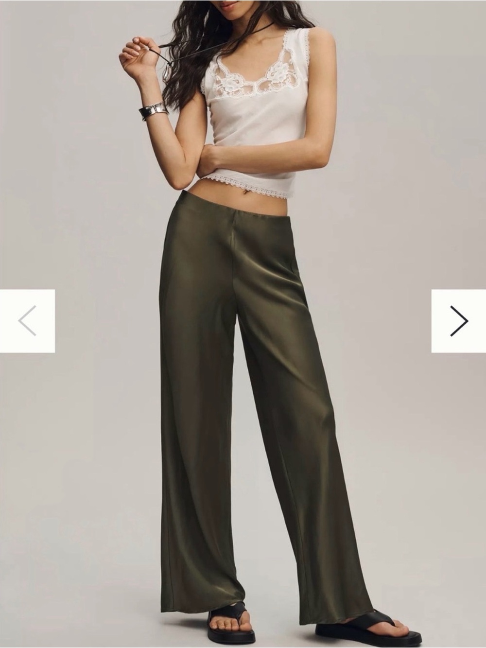 Anthropologie Olive Satin Wide-Leg Pants